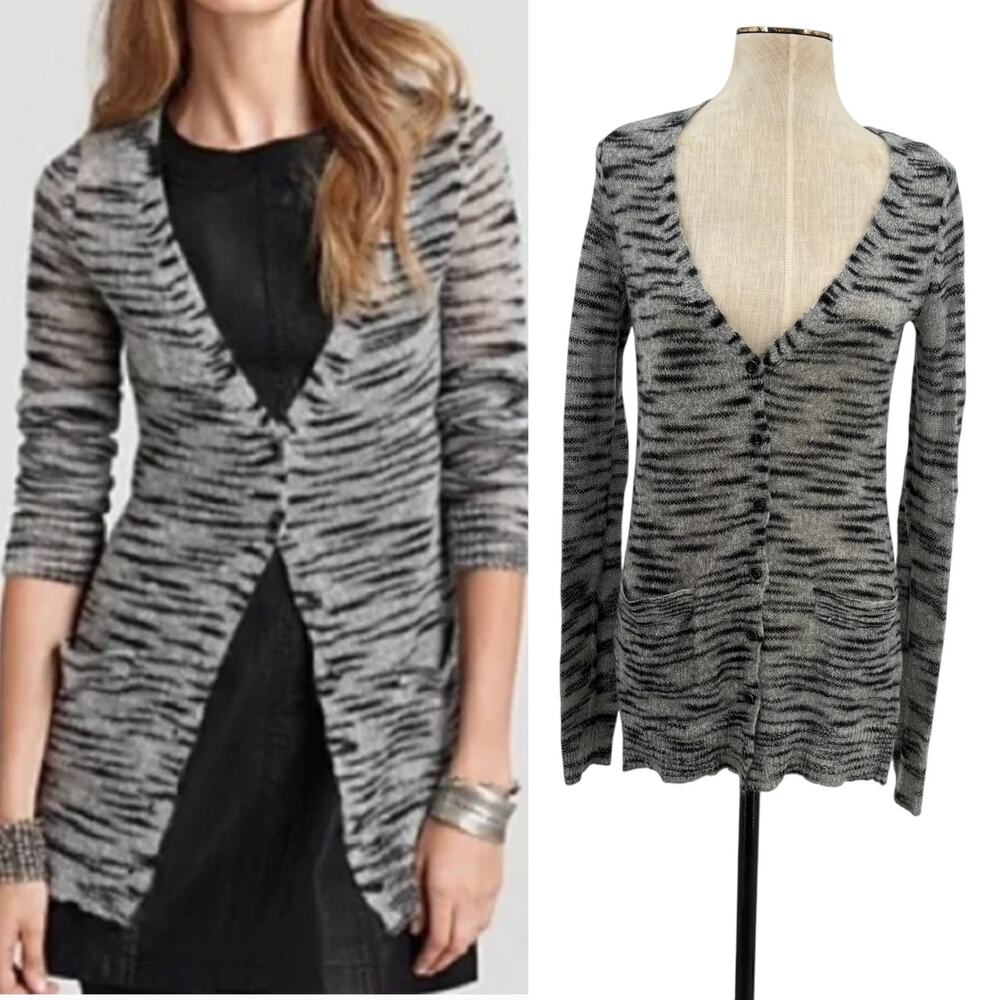 Free People Beach Cardigan Sweater Stripe Mohair Blend Gray Size‎ Small